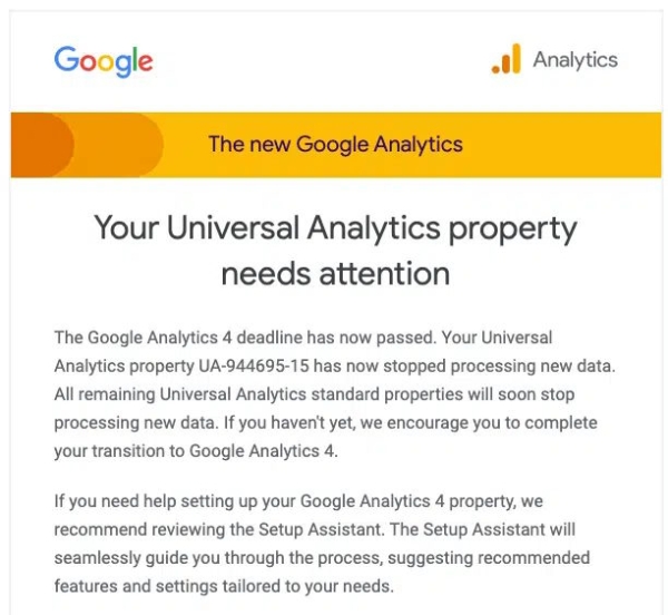 Google рассылает уведомления о том, что ресурсы Universal Analytics прекратили обработку данных Google рассылает уведомления о том, что ресурсы Universal Analytics прекратили обработку данных