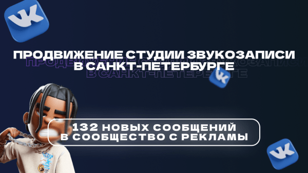Кейс ВК: продвижение студии звукозаписи в СПб. Новые сообщения в группу по 260₽
Кейс ВК: продвижение студии звукозаписи в СПб. Новые сообщения в группу по 260₽